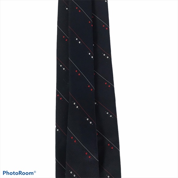 Tie Navy Red White Polyester 3” Wide Vintage - Picture 6 of 9